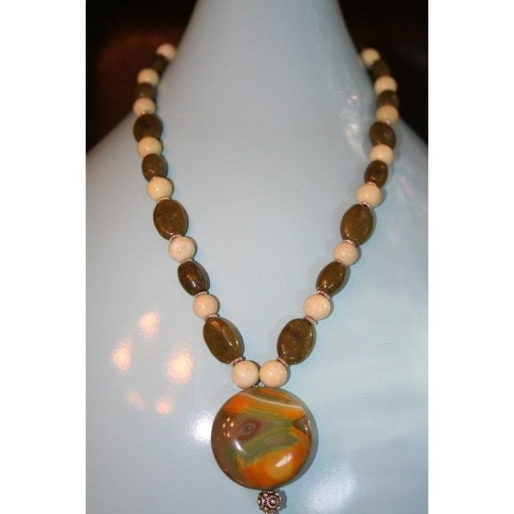 Handmade‎ semi-precious stone necklace new jade and jasper earthy boho festival